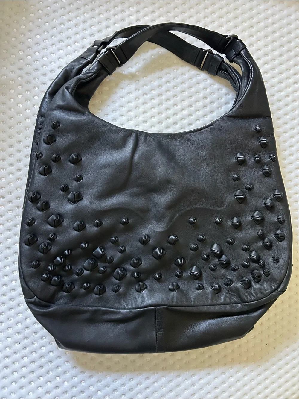 Bottega Veneta Vintage Campana Black Leather Knot Embellished Hobo Bag